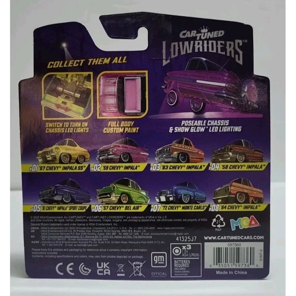 MGA Car Tuned Series 1 Lowriders‎ 59 Chevy Impala Pink With LED Lighting 2/8 Toy